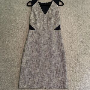 J Crew Tweed Eyelet Sheath Dress Womens 2 Navy Charcoal Career Sleeveless